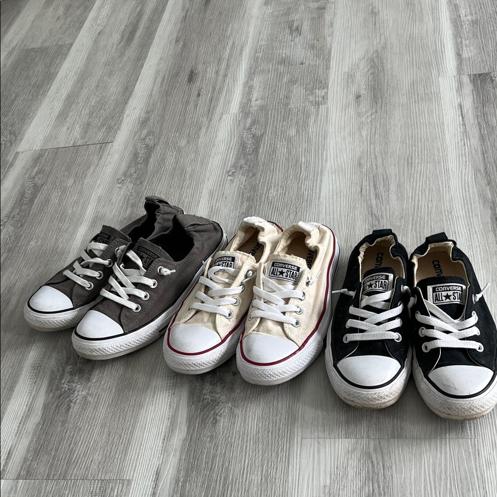 Converse Low Top Sneakers in Black, Cream, and Gray